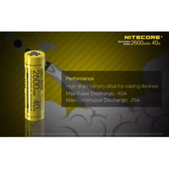 Nitecore Flat Top IMR 18650 Li-Mn Battery 2600mAh -Nitecore NC IMR18650 2600 40A 3